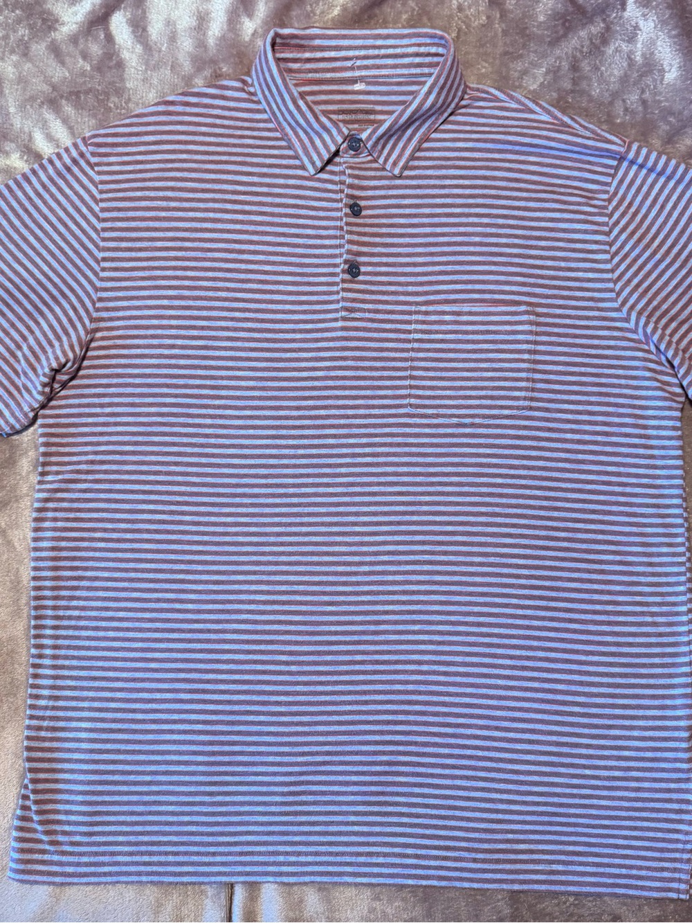 Patagonia Men's Gray, Orang & White Striped Polo